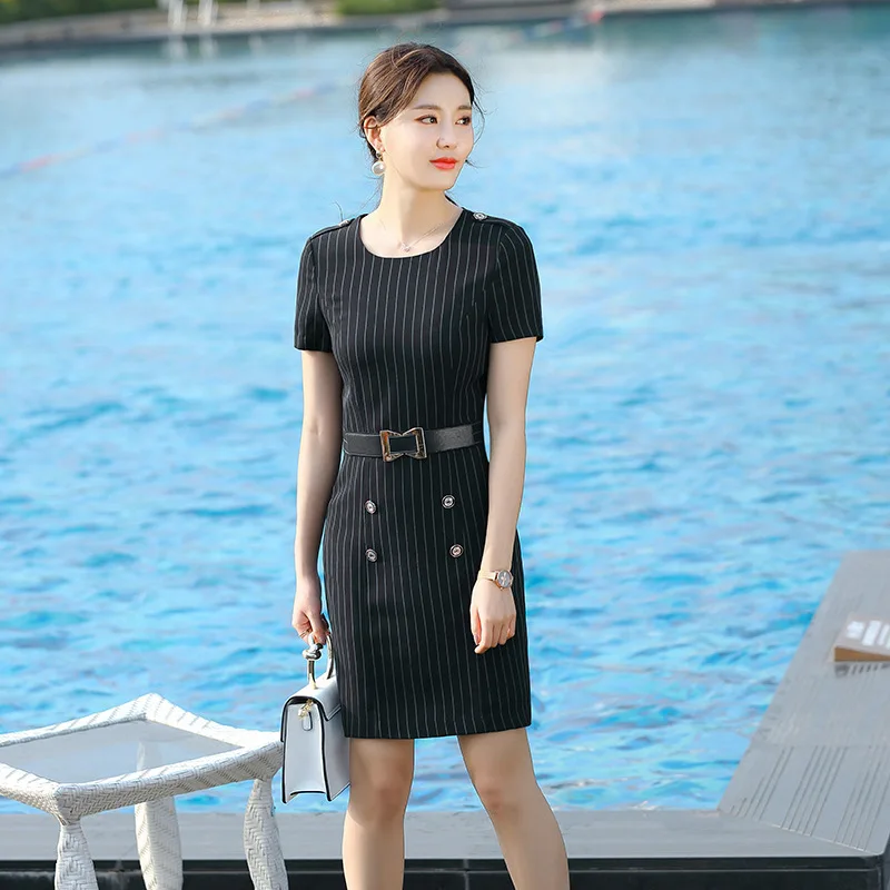 2020 Spring And Summer New Style Stripes Business Dress Women's Fashion Elegant Hotel Jewelry Store Beautician Work Clothes
2020 Spring And Summer New Style Stripes Business Dress Women's Fashion Elegant Hotel Jewelry Store Beautician Work Clothes