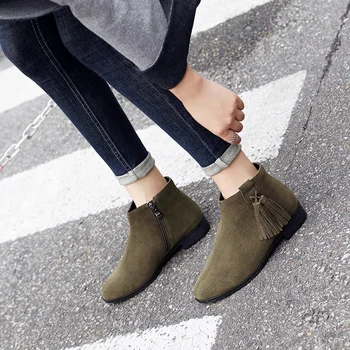 NEW Flock Leather Women Boots Dark Green Female Tassel Round Toe Zip-up Autumn/Winter Ankle Boots M887
NEW Flock Leather Women Boots Dark Green Female Tassel Round Toe Zip-up Autumn/Winter Ankle Boots M887