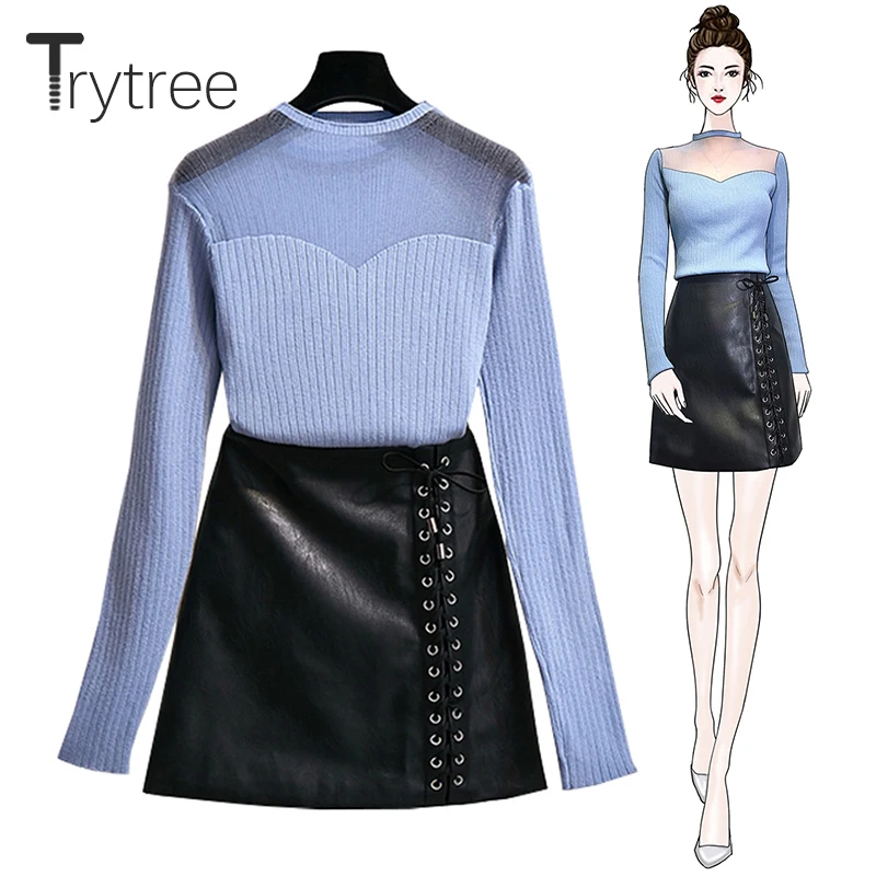 Trytree Autumn Winter Women Two Piece Set Casual Turtleneck Hollow Out Tops + Skirt Criss-Cross Mini Office Lady 2 Piece Set
Trytree Autumn Winter Women Two Piece Set Casual Turtleneck Hollow Out Tops + Skirt Criss-Cross Mini Office Lady 2 Piece Set