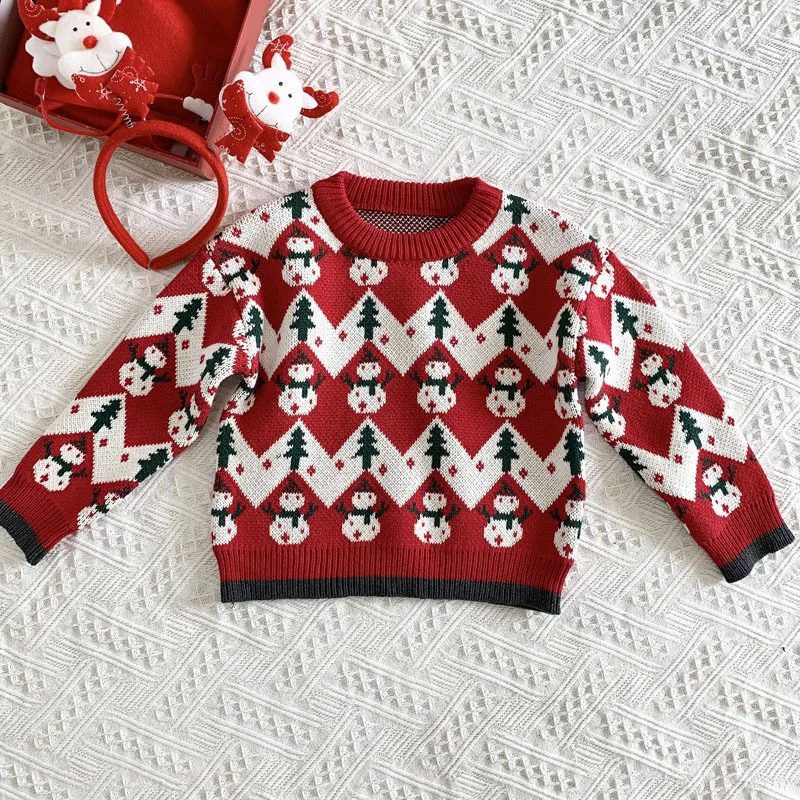 

Рождественский вязаный свитер с длинным рукавом для девочек 1-7 лет с изображением снеговика, новинка 2020, осенне-зимний пуловер для маленьких девочек, свитера