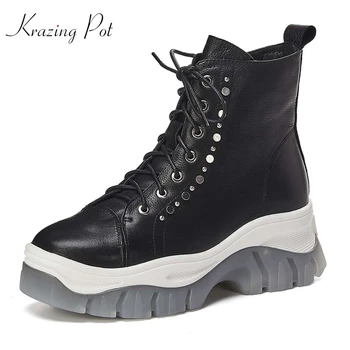 krazing pot full grain leather cross-tied lace up rivets beading thick bottom high heels round toe preppy style ankle boots l41
krazing pot full grain leather cross-tied lace up rivets beading thick bottom high heels round toe preppy style ankle boots l41