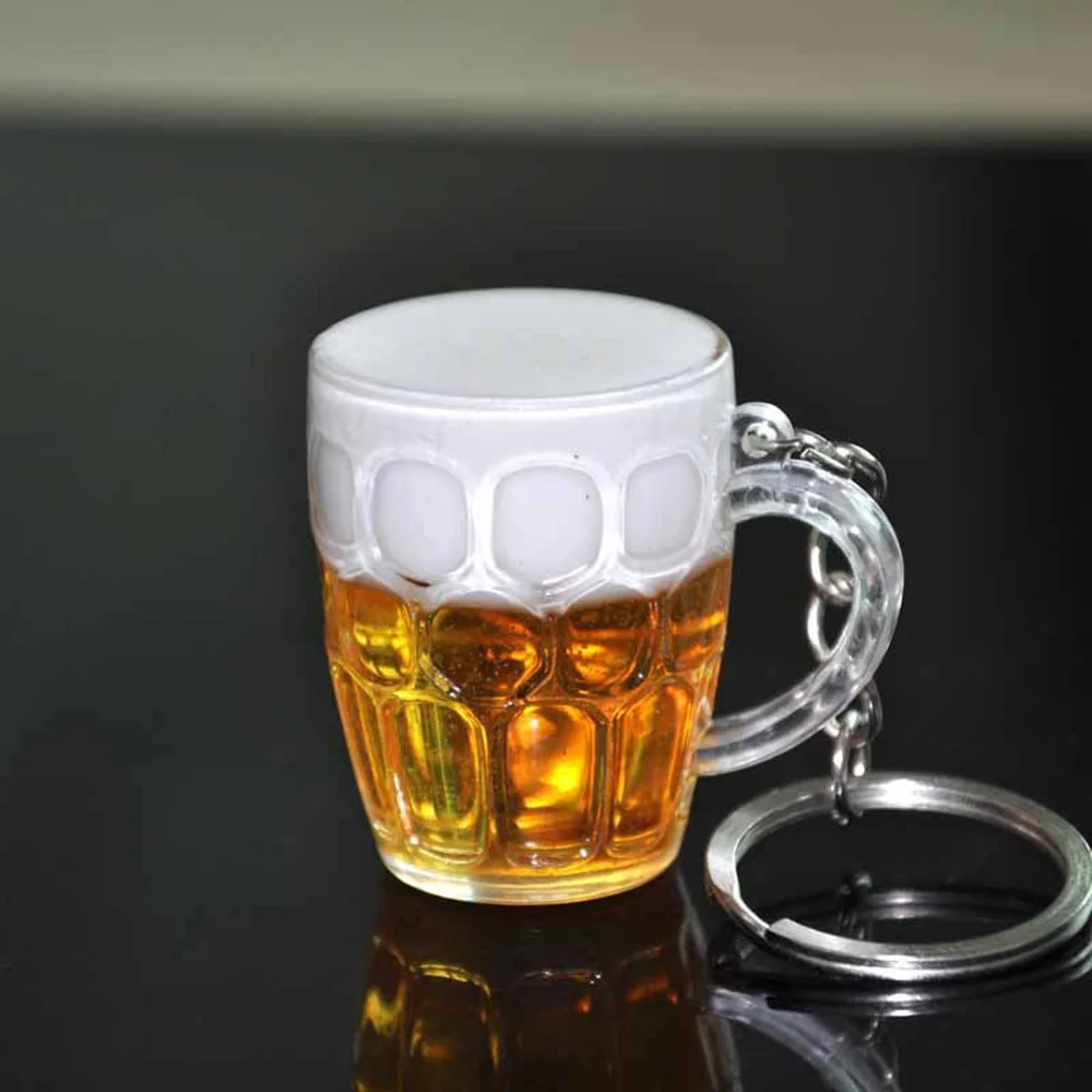 

Resin Beer Cups Key Chain Simulation Food Handicraft Women Men For Car Bag Key Rings Holder Pendant Jewelry Accessories Gift