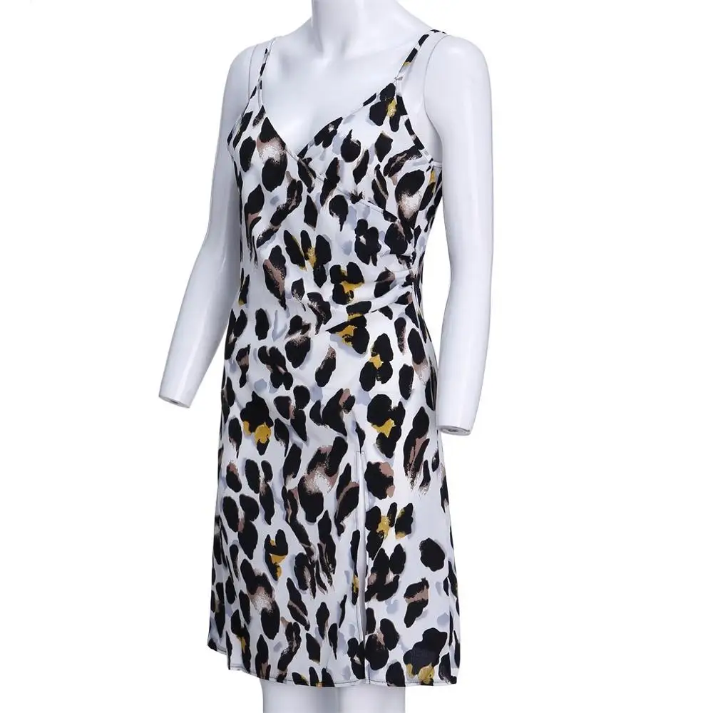 Женское леопардовое мини платье на бретельках без рукавов с леопардовым