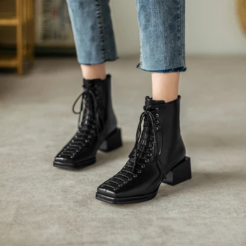 Women Ankle Boots Shoes Platform High Heel Short Boots Square Toe Block Heels Zip Lace Up Boots Lady Autumn Winter 
Women Ankle Boots Shoes Platform High Heel Short Boots Square Toe Block Heels Zip Lace Up Boots Lady Autumn Winter