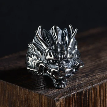 

FNJ 925 Silver Dragon Ring New Fashion Animal S925 Sterling Thai Silver Rings for Men Jewelry Adjustable USA Size 8-11