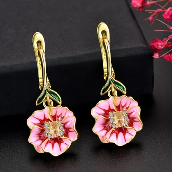 Fashion Bohemia Fancy Crystal Flower Dangle Earrings for Women Luxury Yellow Gold Color Handmade Enamel Blooming Drops Earrings
Fashion Bohemia Fancy Crystal Flower Dangle Earrings for Women Luxury Yellow Gold Color Handmade Enamel Blooming Drops Earrings