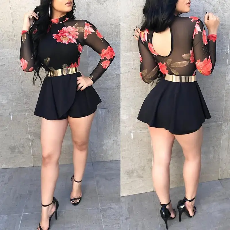 Woman jumpsuit women casual perspective mesh jumpsuit long sleeve loose floral bodysuit 
Woman jumpsuit women casual perspective mesh jumpsuit long sleeve loose floral bodysuit