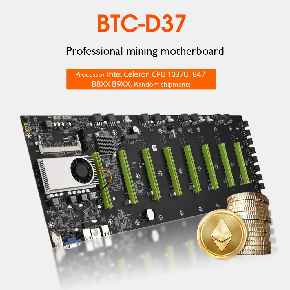 Расширяемая материнская плата для майнинга BTC D37 8 PCIE 16X USB2.0 DDR3 слот SODIMM поддержка