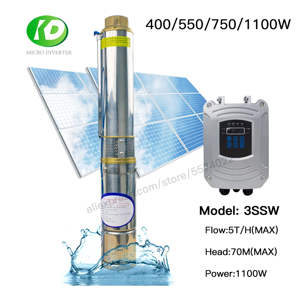 

1100W 3INCH DC 48V Micro Solar Deep Well Water Pump Synchronous Motor Brushless Rate 3T/H 50M Head For Home And Agriculture