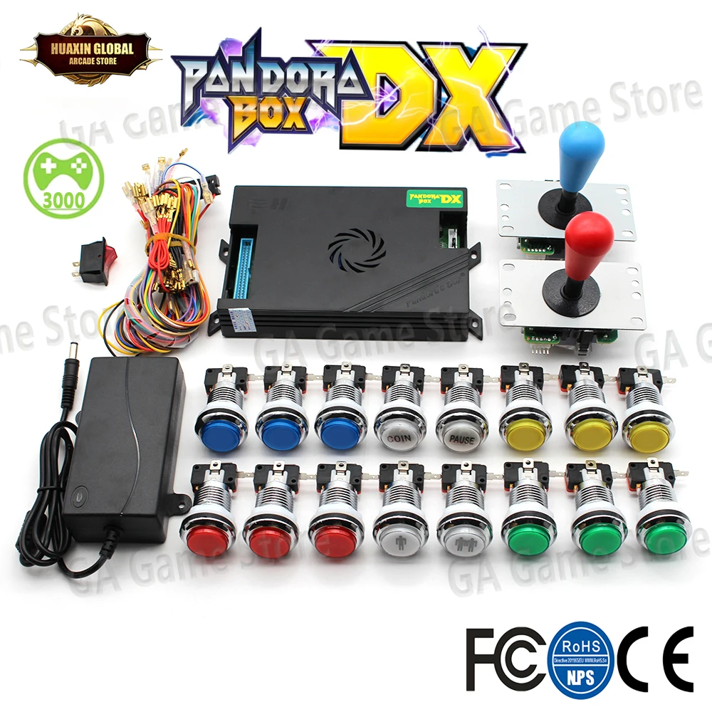 2 Player Original Pandora Box DX 3000 IN 1 SANWA Joystick Chrome LED Push Button for DIY Arcade Machine Home Cabinet with Manual | Спорт и