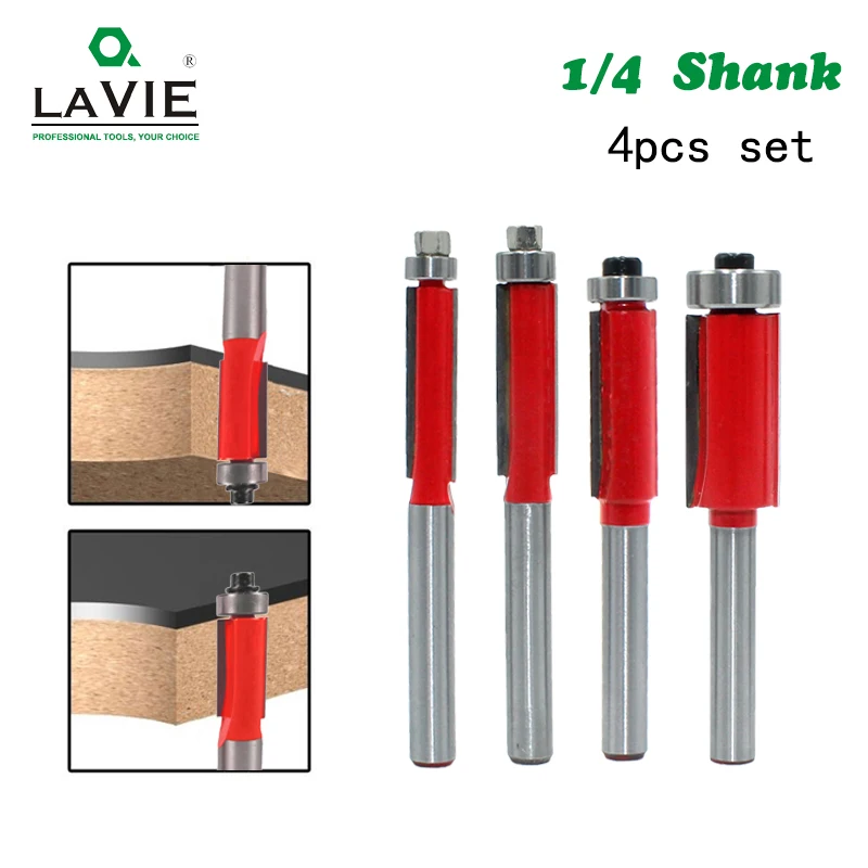 LAVIE 4 шт. 1/4 "концевые фрезы с двумя канавками шариковый подшипник фреза прямым
