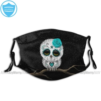 

Day Of The Dead Mouth Face Mask Cute Teal Blue Day Of The Dead Sugar Skull Owl Facial Mask for Adult Beautiful Mask