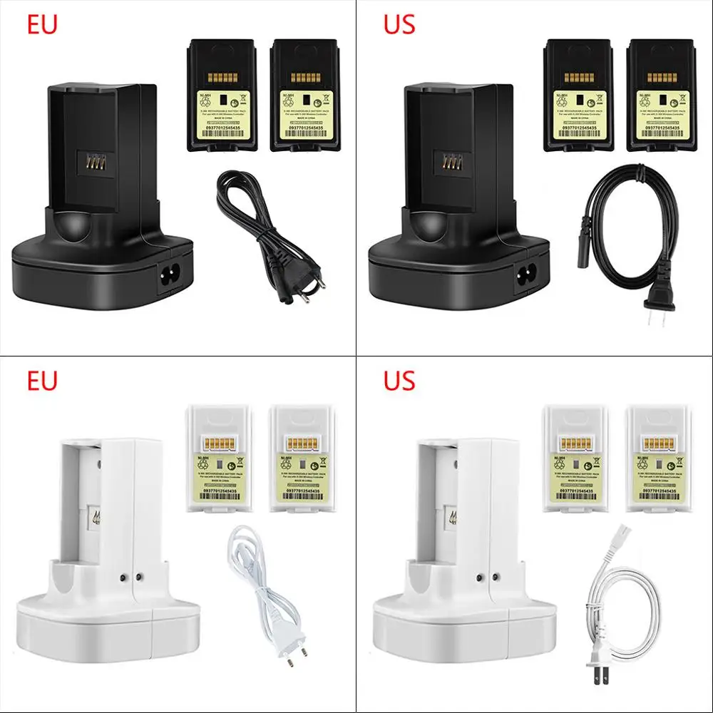 Dual Charger Charging Dock Station with Rechargeable Battery US/EU Plug Power Cord for X-box 360 Game Controller Accessories
Dual Charger Charging Dock Station with Rechargeable Battery US/EU Plug Power Cord for X-box 360 Game Controller Accessories