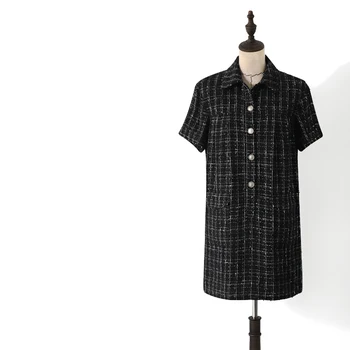 High quality women's plaid tweed dress 2019 Autumn short sleeves loose lapel elegant dress A880
High quality women's plaid tweed dress 2019 Autumn short sleeves loose lapel elegant dress A880