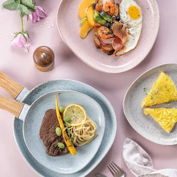 Retro Wood Handle Round Ceramic Dinner Plate Irregular Porcelain Breakfast Pizza Plate Heat Resistant Steak Salad Dish Tray 
Retro Wood Handle Round Ceramic Dinner Plate Irregular Porcelain Breakfast Pizza Plate Heat Resistant Steak Salad Dish Tray