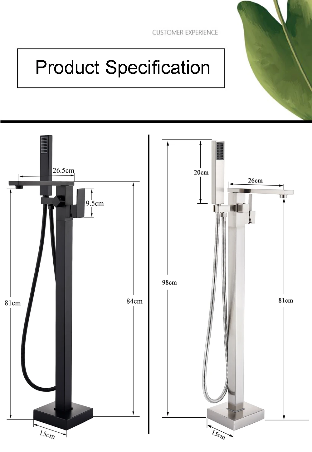 Description Picture 6 of itemPOIQIHY Brushed Nickel Bathtub Faucet Mixer Floor Stand Mixer Tap Brass Long Spout Clawfoot Free Standing Bath Mixer Shower Tap