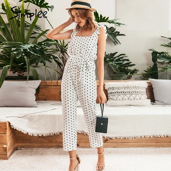 Simplee Elegant polka dot ruffles women jumpsuits Sleeveless beach white playsuit rompers Casual sexy female romper summer 2020 
Simplee Elegant polka dot ruffles women jumpsuits Sleeveless beach white playsuit rompers Casual sexy female romper summer 2020