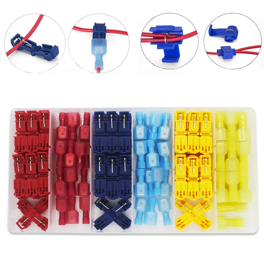 120 Pcs Quick Splice Wire Terminals T-Tap Self-stripping with Nylon Fully Insulated Male Quick Disconnects Kit
120 Pcs Quick Splice Wire Terminals T-Tap Self-stripping with Nylon Fully Insulated Male Quick Disconnects Kit
