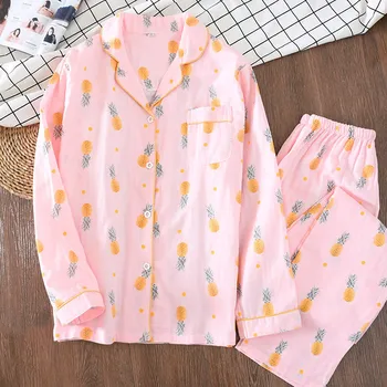 100% Cotton Double Gauze Breathable Comfortable Pajamas Printed Ladies Lapel Long Sleeve Trousers Two Piece Set Pyjamas Femme
100% Cotton Double Gauze Breathable Comfortable Pajamas Printed Ladies Lapel Long Sleeve Trousers Two Piece Set Pyjamas Femme