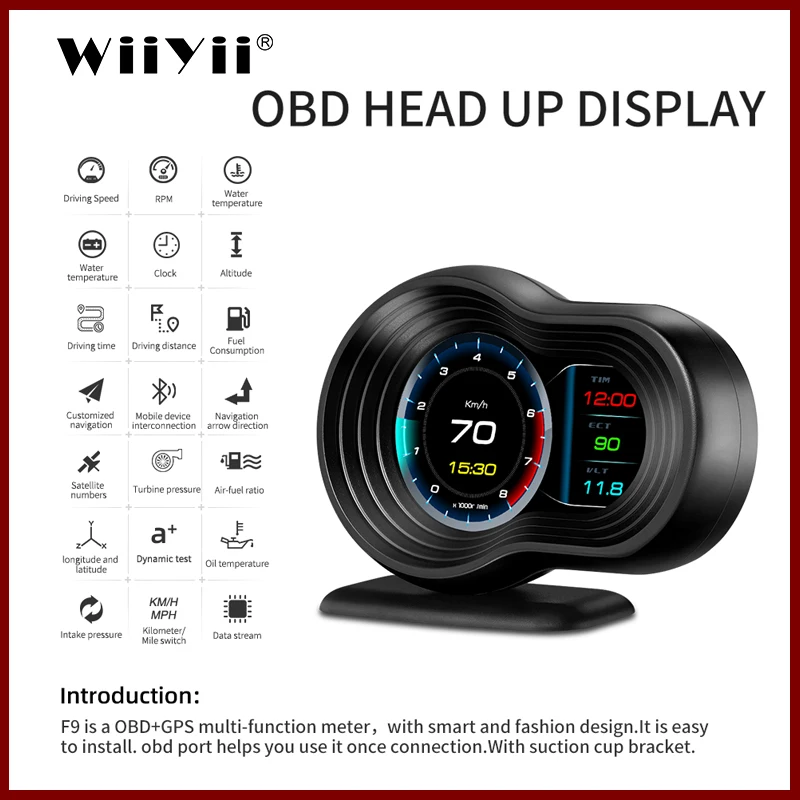 Car HUD Display F9 pantalla frontal HUD OBD2+GPS dual systems navigation version AI smart Speedometer Overspeed Warning
Car HUD Display F9 pantalla frontal HUD OBD2+GPS dual systems navigation version AI smart Speedometer Overspeed Warning