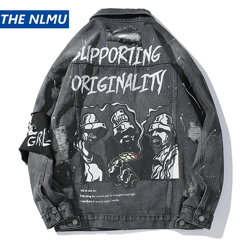 2019 Autumn Denim Jacket Men Hole Funny Print Grey Jeans Coat Mens Vintage Jackets Streetwear Fashion Male HZ229
2019 Autumn Denim Jacket Men Hole Funny Print Grey Jeans Coat Mens Vintage Jackets Streetwear Fashion Male HZ229