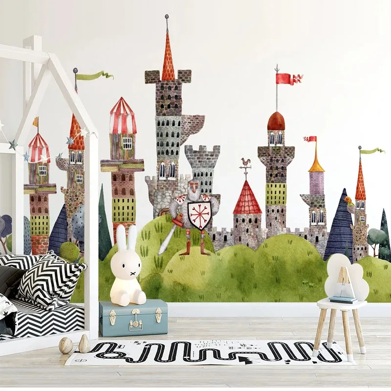 

Пользовательские 3D обои, нордический минималистичный мультяшный замок, бумажные самоклеящиеся водонепроницаемые настенные Стикеры для детской комнаты