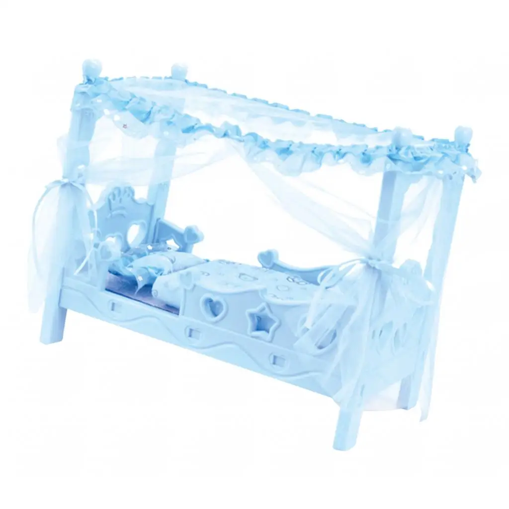 Doll Canopy Bed with Bedding Playset for Mellchan Baby Doll Accessory Blue Doll Canopy Bed with Bedding Playset for Mellchan Baby Doll Accessory Blue