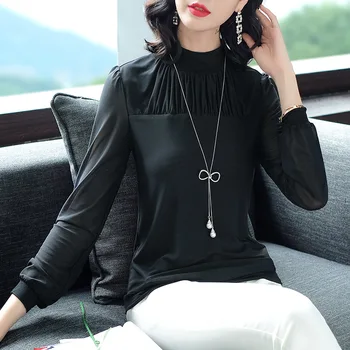 Women's High Fashion 2020 Spring New Arrival Black Base Shirt Stand Collar Soft Gauze Patchwork Under T Shirt Tops Ladies Tops
Women's High Fashion 2020 Spring New Arrival Black Base Shirt Stand Collar Soft Gauze Patchwork Under T Shirt Tops Ladies Tops
