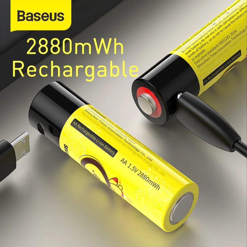 Baseus 2/4 шт 14500 AA батарея 2880mWh литий-ионный аккумулятор 1 5 В высокой емкости для