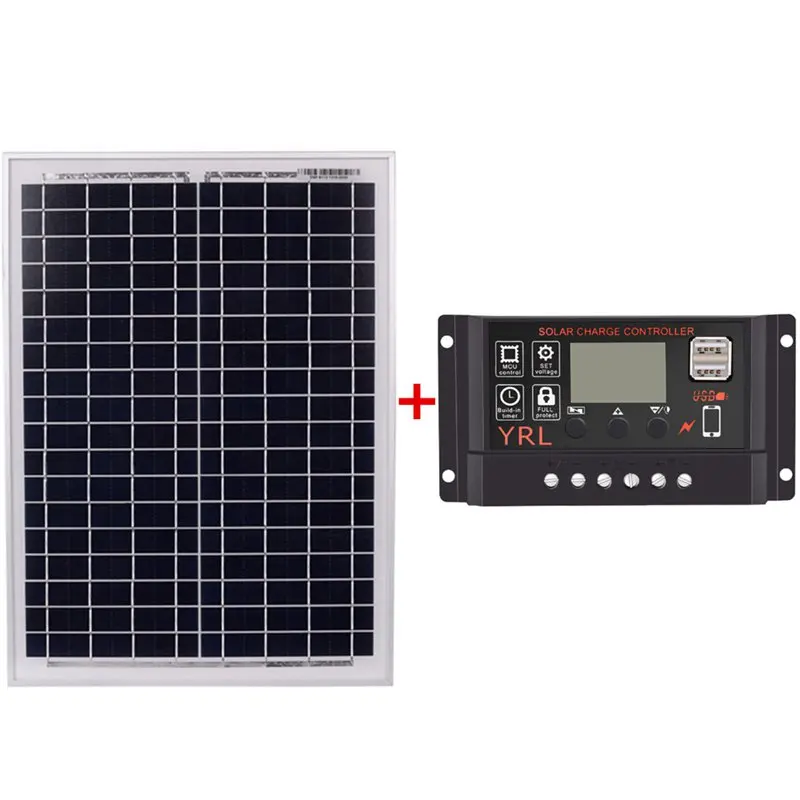 Black 18V20W Solar Panels + 12V/24V Solar Controller With Usb Interface Battery Travel Power Supply
Black 18V20W Solar Panels + 12V/24V Solar Controller With Usb Interface Battery Travel Power Supply
