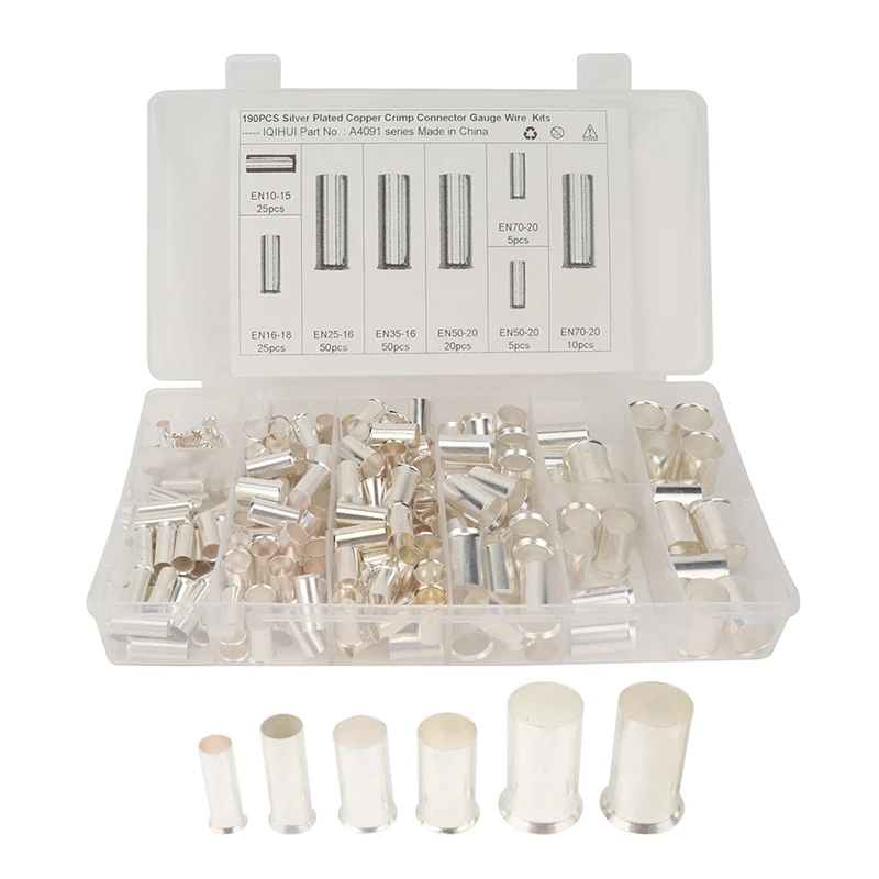 190 Pcs (AWG 8 6 4 2 1 2/0) 2/0-8 Gauge Wire Ferrules Kits Plated Copper Crimp Connector Ferrules Pin Cord End
190 Pcs (AWG 8 6 4 2 1 2/0) 2/0-8 Gauge Wire Ferrules Kits Plated Copper Crimp Connector Ferrules Pin Cord End