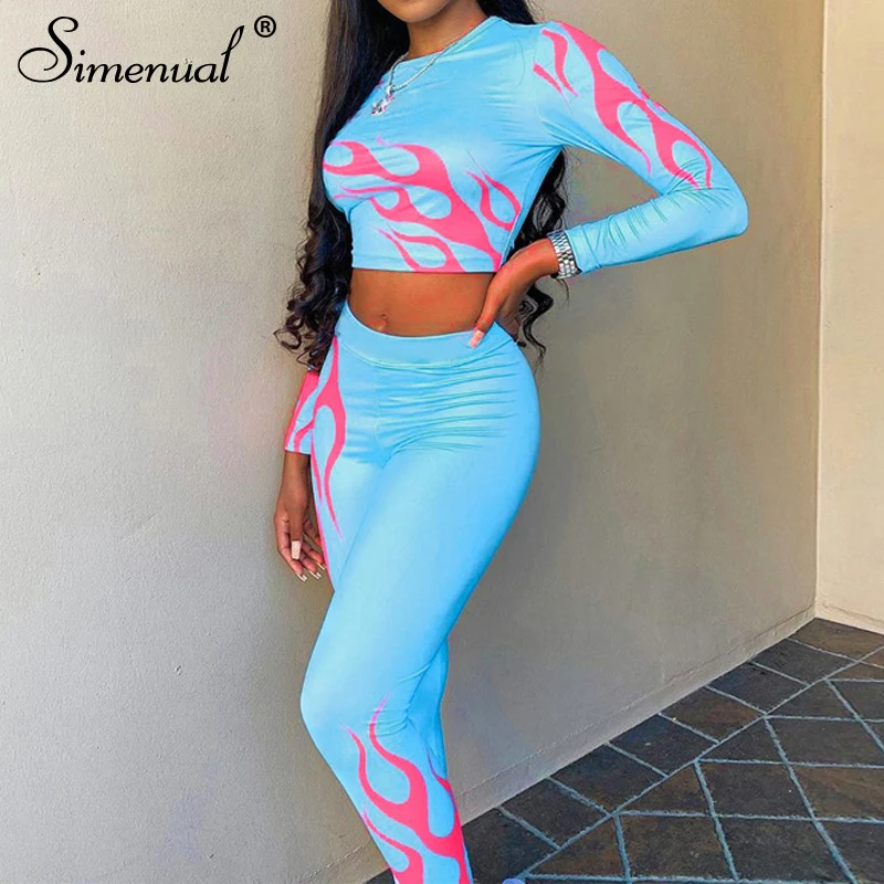 Simenual Sporty Flame Print Active Wear Matching Sets Women Long Sleeve Workout Skinny Bodycon Crop Top And Pants 2 Piece Outfit
Simenual Sporty Flame Print Active Wear Matching Sets Women Long Sleeve Workout Skinny Bodycon Crop Top And Pants 2 Piece Outfit