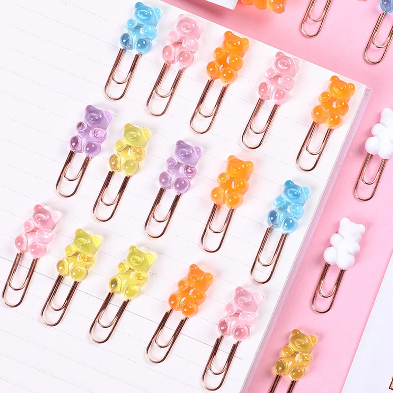 

2 Pcs /lot Jelly Bear Paper Clips Decorative Notebook Reading Books Bookmark Marker of Pages Binding Pins