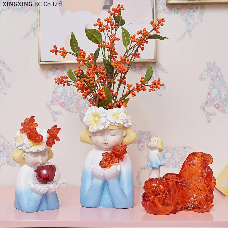 Nordic home decoration furniture small creative modern art decoration vase goldfish girl arrange craft flower
Nordic home decoration furniture small creative modern art decoration vase goldfish girl arrange craft flower