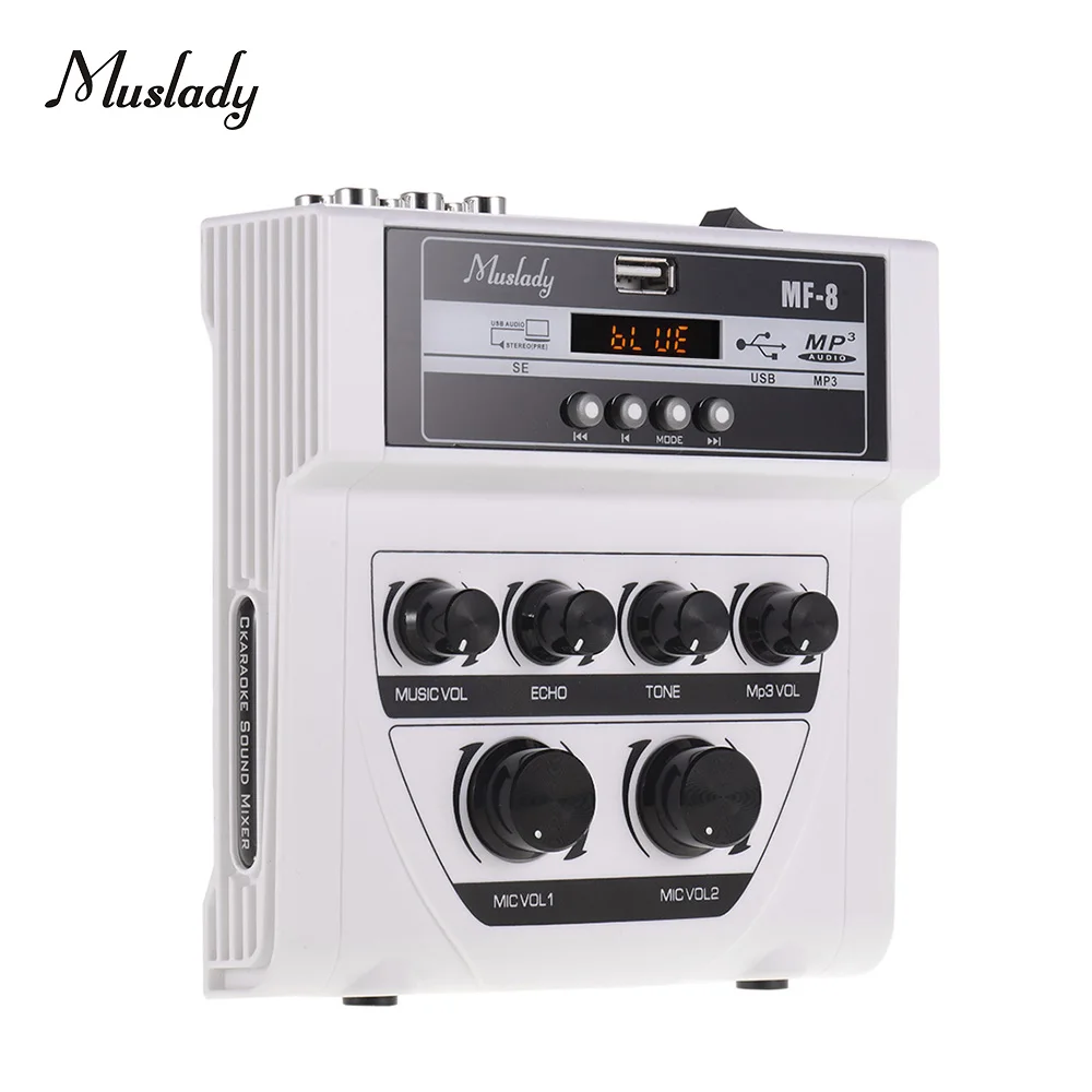Muslady MF-8 Mini Sound Mixing Console Audio Mixer Amplifier Bluetooth 5V Phantom Power For Karaoke Ktv Match Part
Muslady MF-8 Mini Sound Mixing Console Audio Mixer Amplifier Bluetooth 5V Phantom Power For Karaoke Ktv Match Part