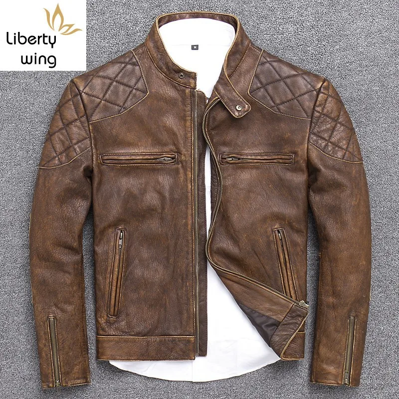 Designer Motorcycle Cowhide Jacket Men Vintage Stand Collar Genuine Leather Short Coat Brand Slim Zipper Street Outerwear M-3XL
Designer Motorcycle Cowhide Jacket Men Vintage Stand Collar Genuine Leather Short Coat Brand Slim Zipper Street Outerwear M-3XL