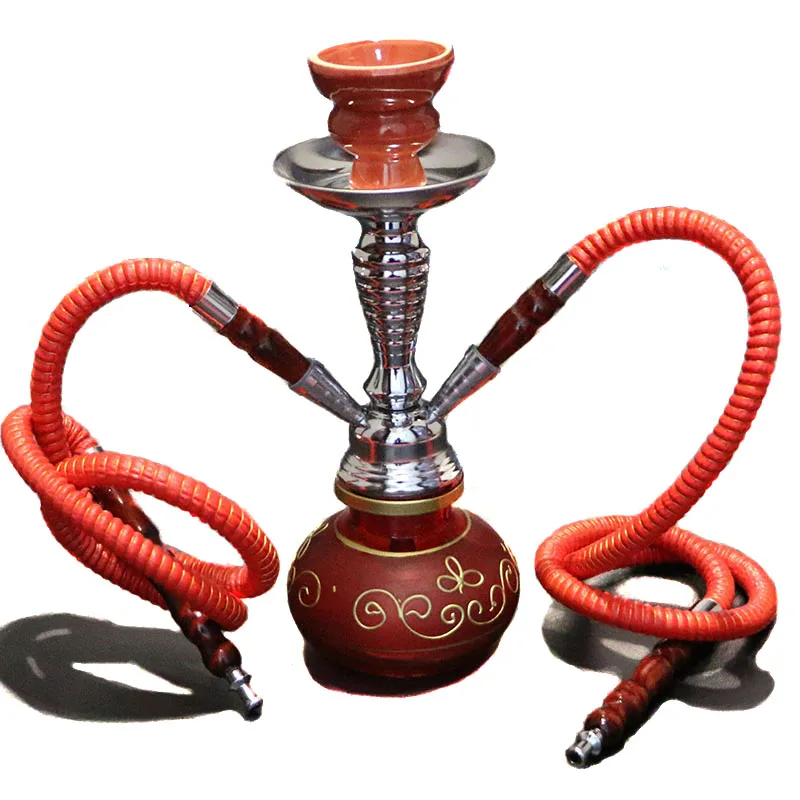 

Small Hookah Set Glass Base Narguile Complete Red Shisha Double Hoses Chicha Clay Smoking Bowl Ceramic Water Pipe Head 29 cm