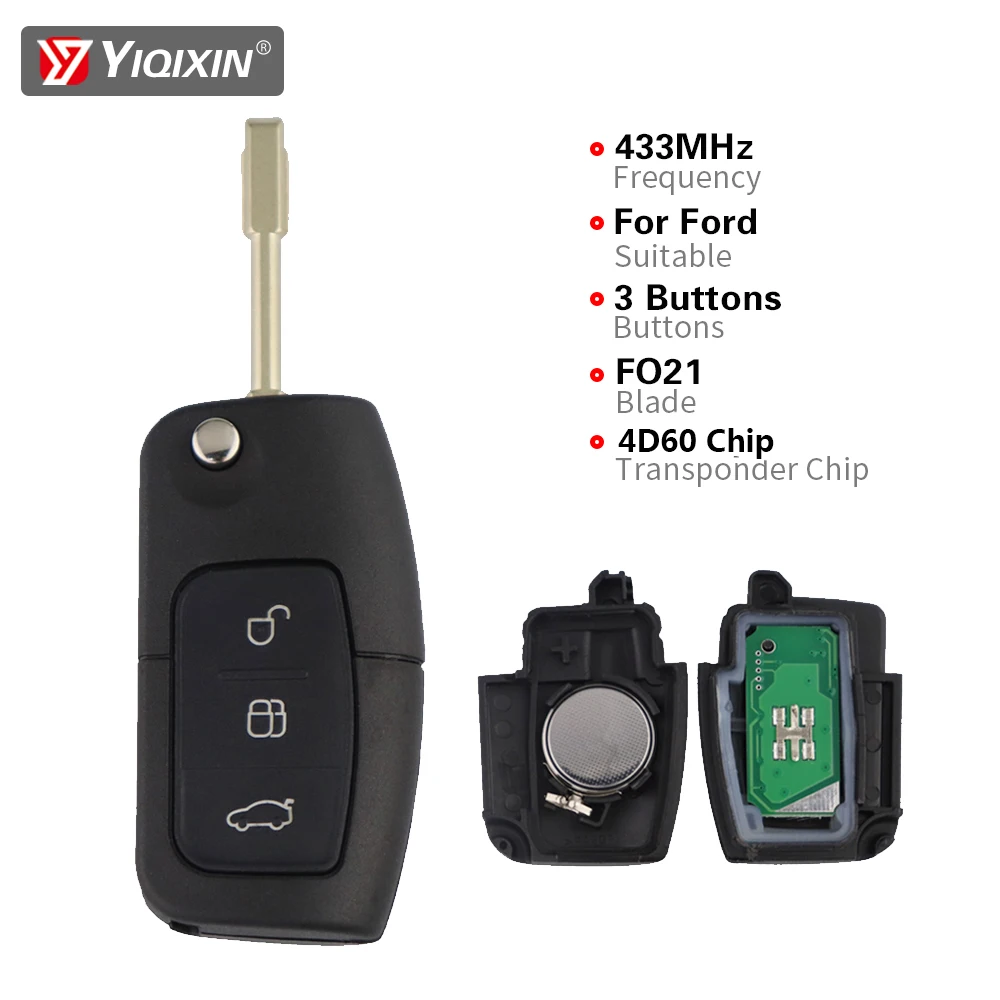 Раскладной Автомобильный ключ YIQIXIN с чипом 4D60 433 МГц для Ford Focus Mk2 Mk3 Mk4 2 Fiesta Mondeo Ranger