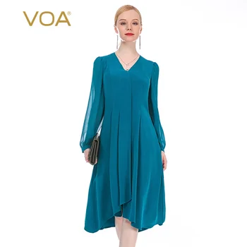 VOA Heavyweight Silk 30mm Blue Silk Deep V-neck Filler Georgette Splicing Temperament Cultivation of Long-Sleeved Dress AE269
VOA Heavyweight Silk 30mm Blue Silk Deep V-neck Filler Georgette Splicing Temperament Cultivation of Long-Sleeved Dress AE269