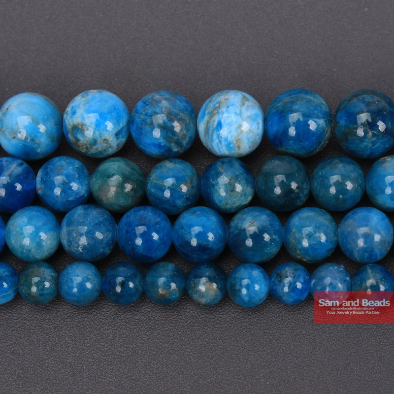 

A Grade Natural Blue Apatite Stone Beads Smooth Round Loose Beads 15'' 6/8/10mm For Jewelry Making DIY Bracelet Pendant Necklace