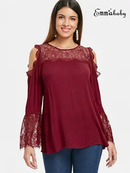 Women Lace Solid Color O-neck Blouse Pleated Long Sleeves Loose Slim Fit Shirt for Women Tops Casual Tops Female Plus Size M-5XL 
Women Lace Solid Color O-neck Blouse Pleated Long Sleeves Loose Slim Fit Shirt for Women Tops Casual Tops Female Plus Size M-5XL