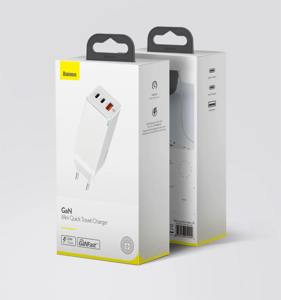 Baseus GaN Charger 65W Quick Charge 4.0 PD Fast Charge AFC FCP Travel Charger For Macbook Pro For iPhone 11 X XS Huawei Mate20