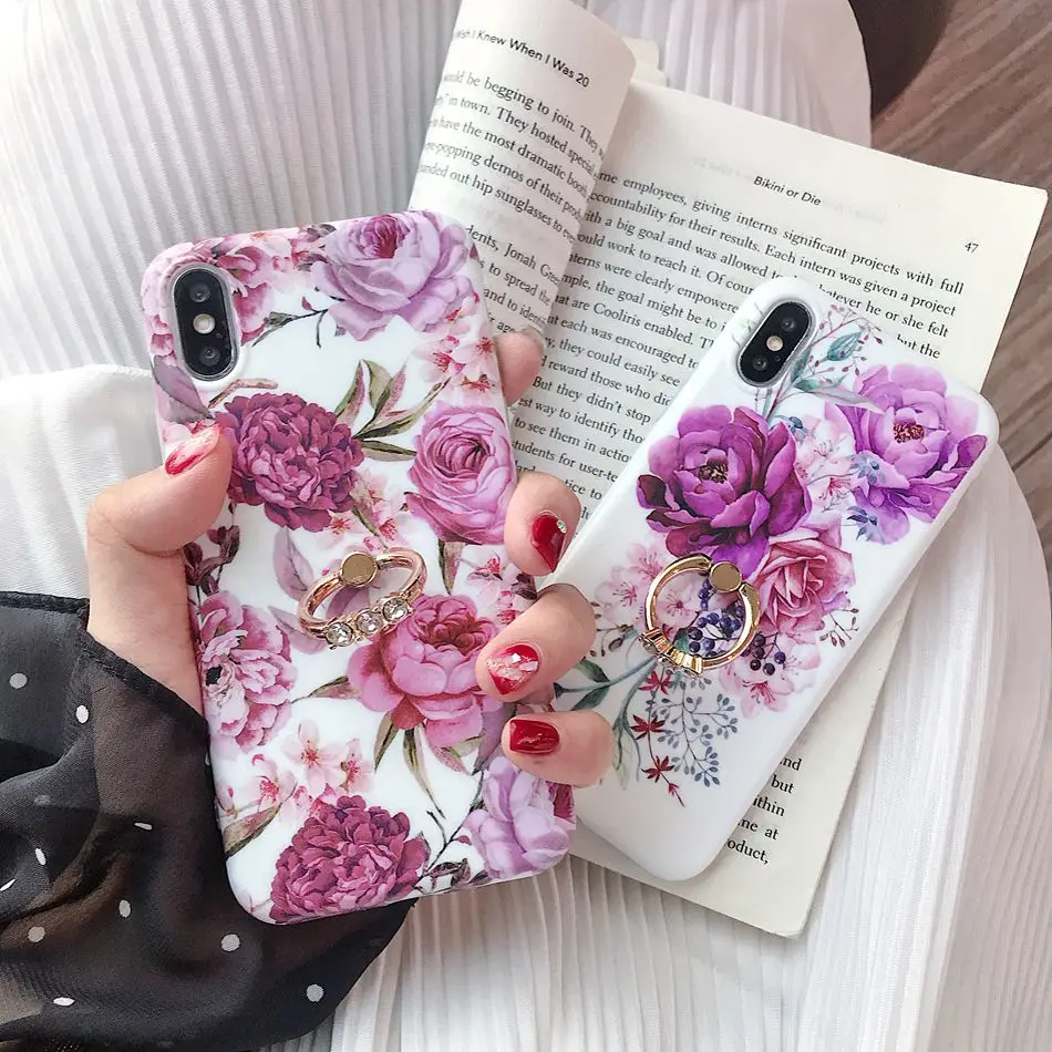 For iPhone 7 Plus XR X XS Max Case Literary Flower With Diamond Ring Bracket Holder Cover For iPhone 8 6 6s Plus Soft TPU Coque
For iPhone 7 Plus XR X XS Max Case Literary Flower With Diamond Ring Bracket Holder Cover For iPhone 8 6 6s Plus Soft TPU Coque