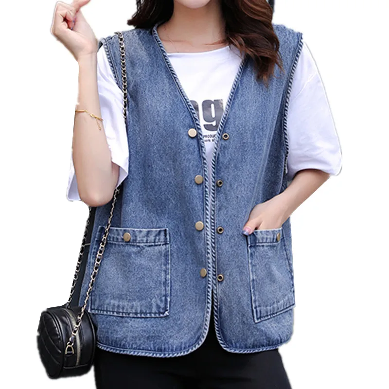 Plus size Single-breasted Women Denim Vest Casual Sleeveless Waistcoat Female Vest Spring Autumn New High Quality Vests Top A403
Plus size Single-breasted Women Denim Vest Casual Sleeveless Waistcoat Female Vest Spring Autumn New High Quality Vests Top A403