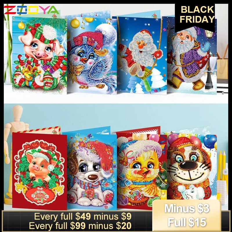 Zooya 5D Diy бриллиантовый рисунок Рождество карты мультфильм Алмазная вышивка