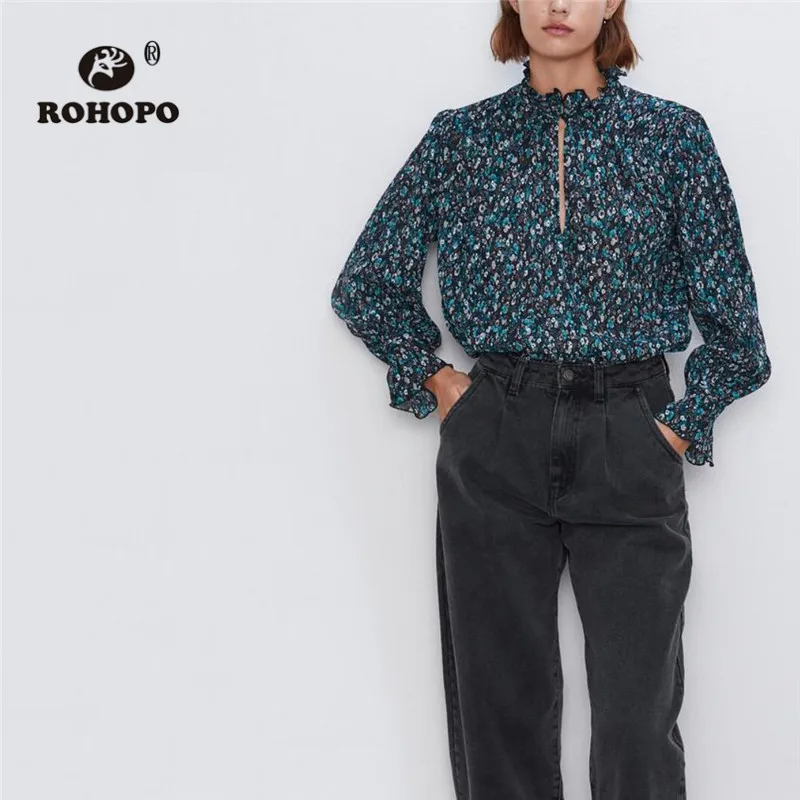 ROHOPO Lantern Long Sleeve Daisy Floral Semi High Collar Split Neck Pleated Ladies Autumn Tops Blusa #9817
ROHOPO Lantern Long Sleeve Daisy Floral Semi High Collar Split Neck Pleated Ladies Autumn Tops Blusa #9817