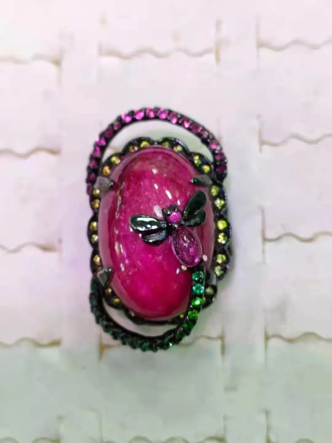Sterling silver natural ruby ring Dotted tourmaline peridot colored zircon animal Hand-made luxury variety of large gemstone
Sterling silver natural ruby ring Dotted tourmaline peridot colored zircon animal Hand-made luxury variety of large gemstone