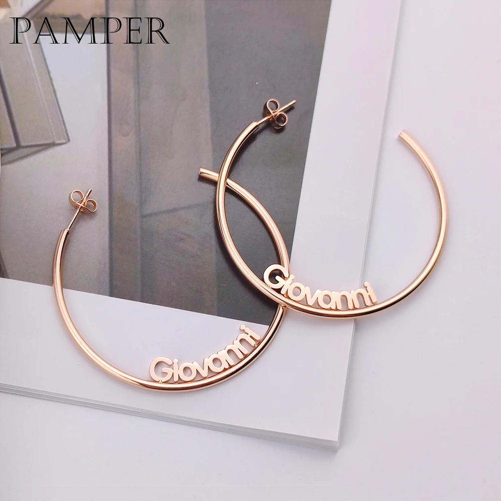 PAMPER New ‘C’ Shape Name Earring Customized Nameplate Hoop Earring Fashion Women Accessories Stainless Steel Jewelry 1 Pair
PAMPER New ‘C’ Shape Name Earring Customized Nameplate Hoop Earring Fashion Women Accessories Stainless Steel Jewelry 1 Pair