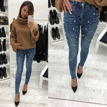 Women blue Jeans Pants Skinny Pearl Beaded black Jeans Summer Spring ladies high waist Zipper Fly Long Denim Casual mom jeans
Women blue Jeans Pants Skinny Pearl Beaded black Jeans Summer Spring ladies high waist Zipper Fly Long Denim Casual mom jeans