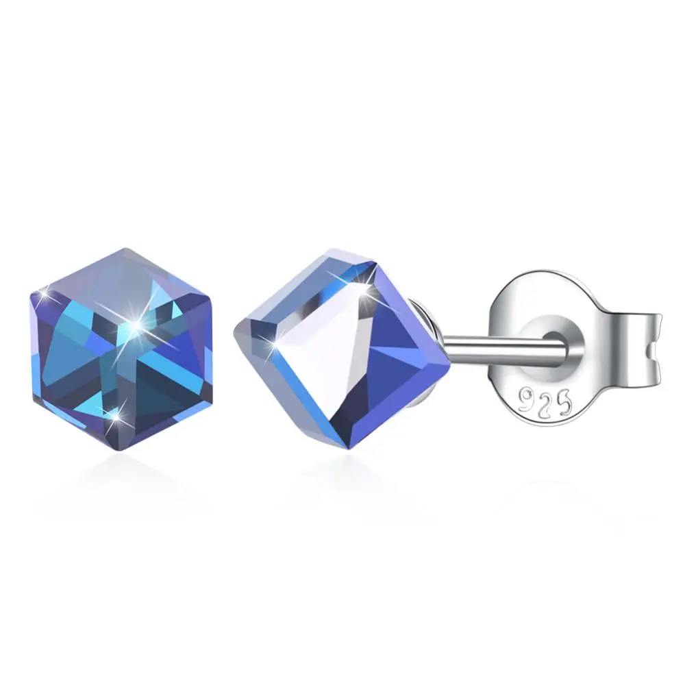 

LEKANI 2020 New Earrings Crystals From Swarovski 925 Sterling Silver Studs 7 Colors Square Shape for Women Girls Fine Jewelry